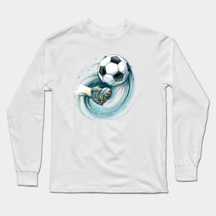 kick soccer ball leg hand drawn Long Sleeve T-Shirt